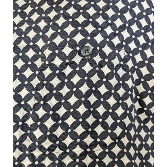 Roundtree Yorke Silk Shirt Large Black Ivory Geometric Button Front Casual - Picture 6 of 11